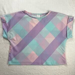 Vintage 1980’s pastel Argyle women’s top blouse Size 7